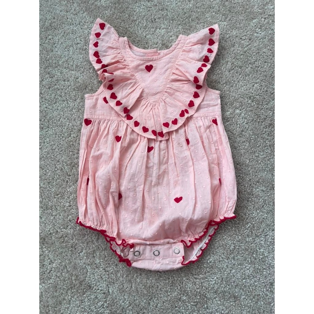 Pink Chicken New York Hearts Pink Swiss Dot Ruffle Bubble Romper 12-18M